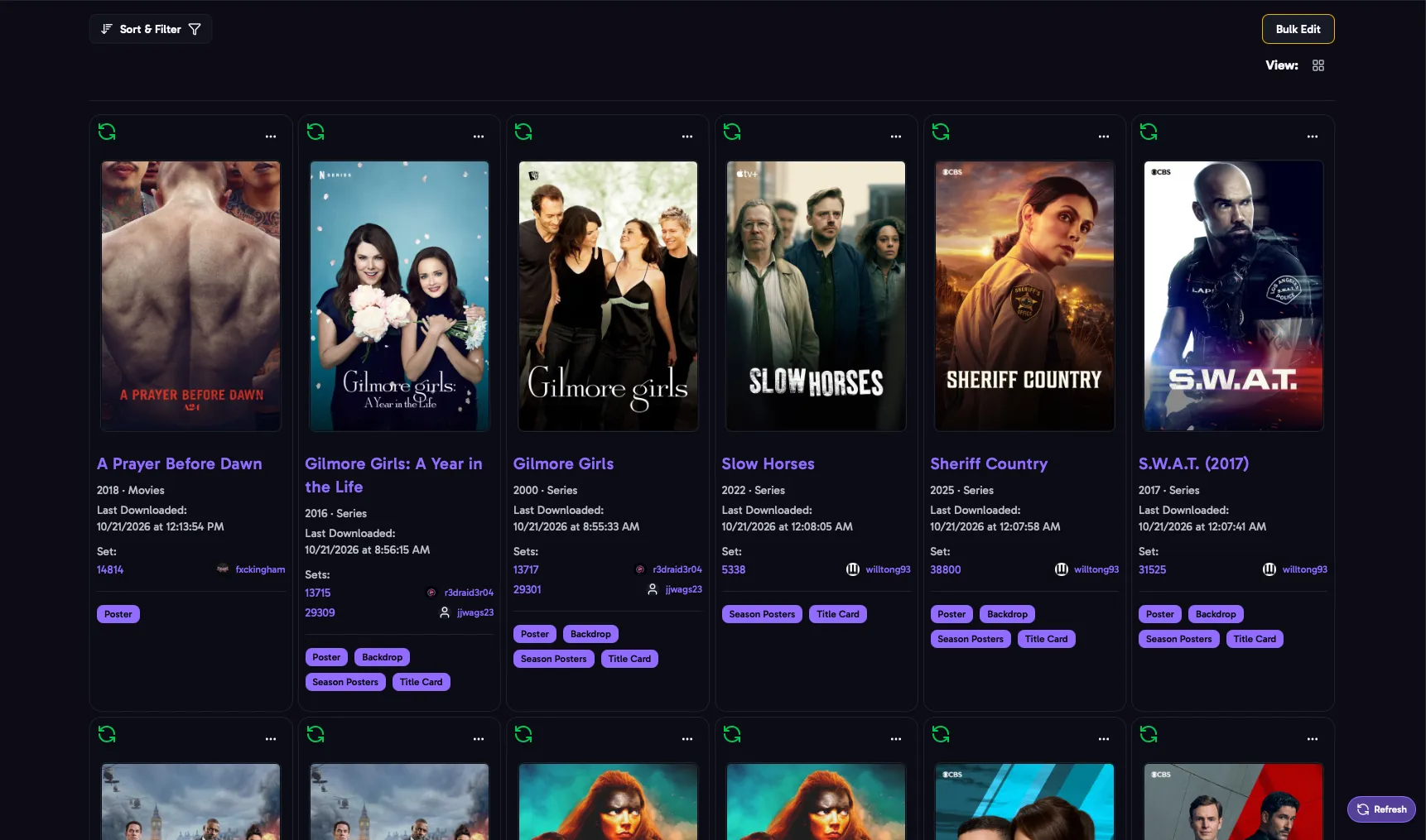 The Saved Sets page