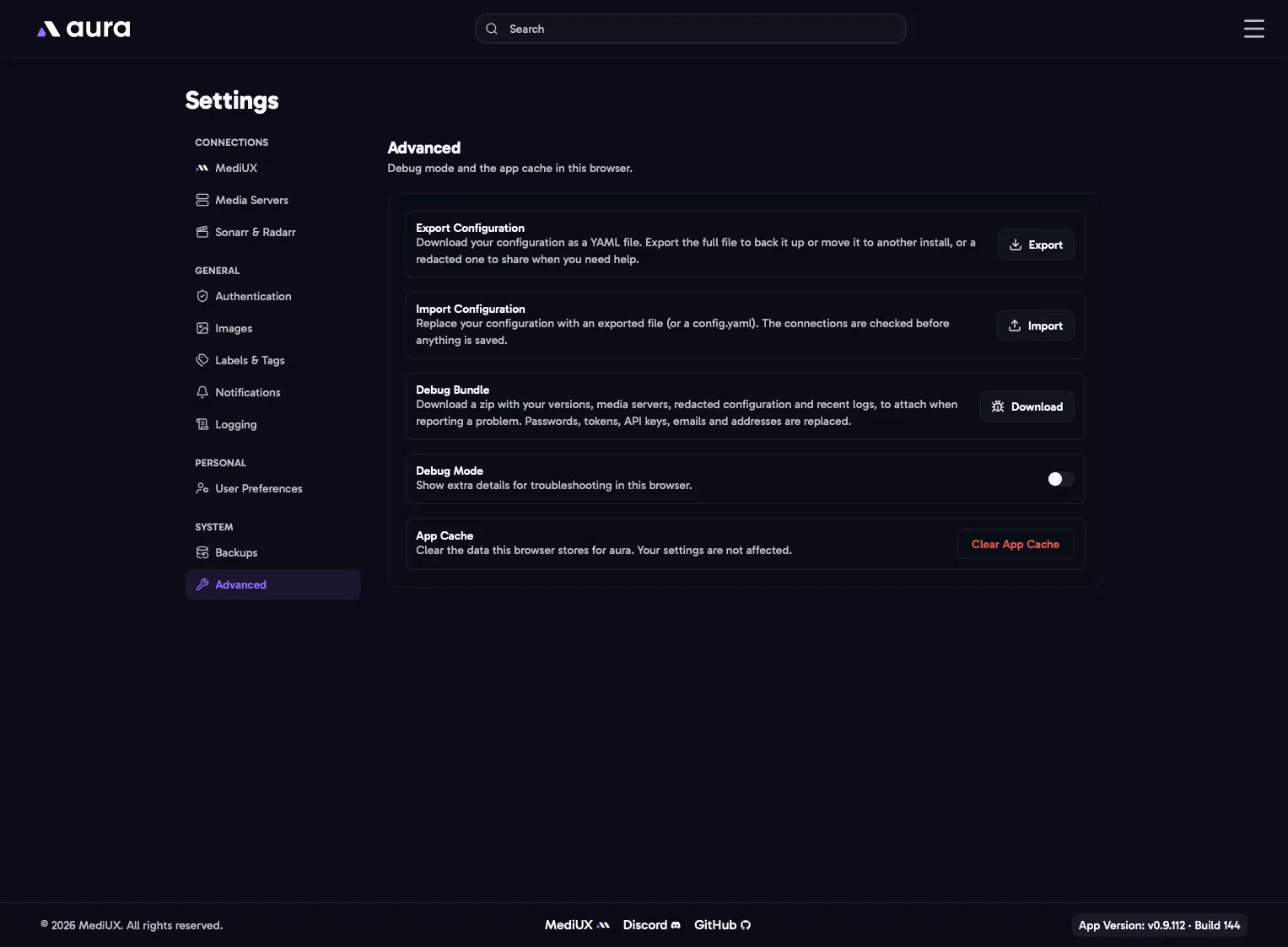 Settings > Advanced