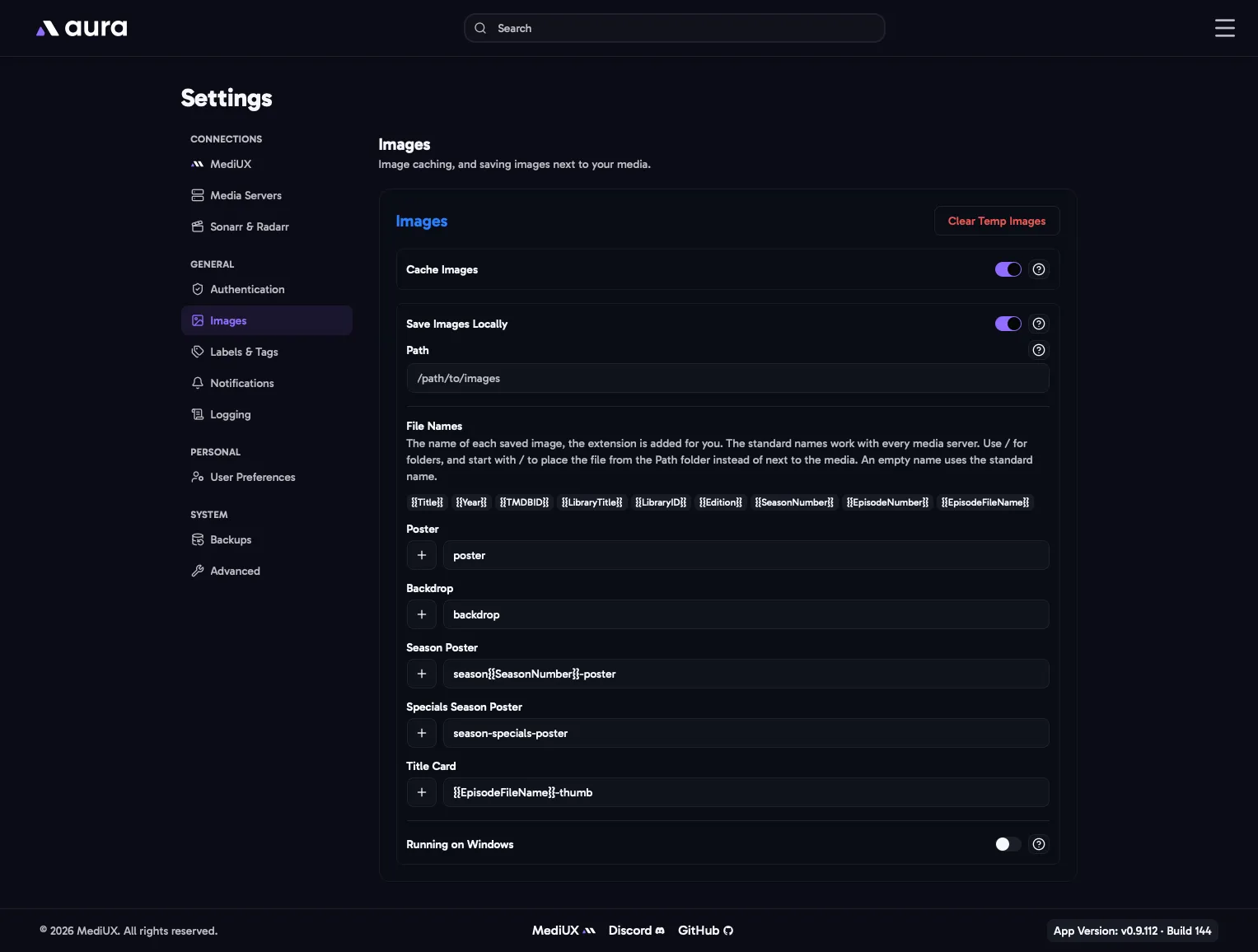 Settings > Images
