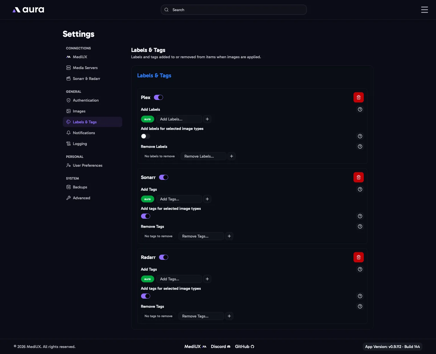 Settings > Labels & Tags
