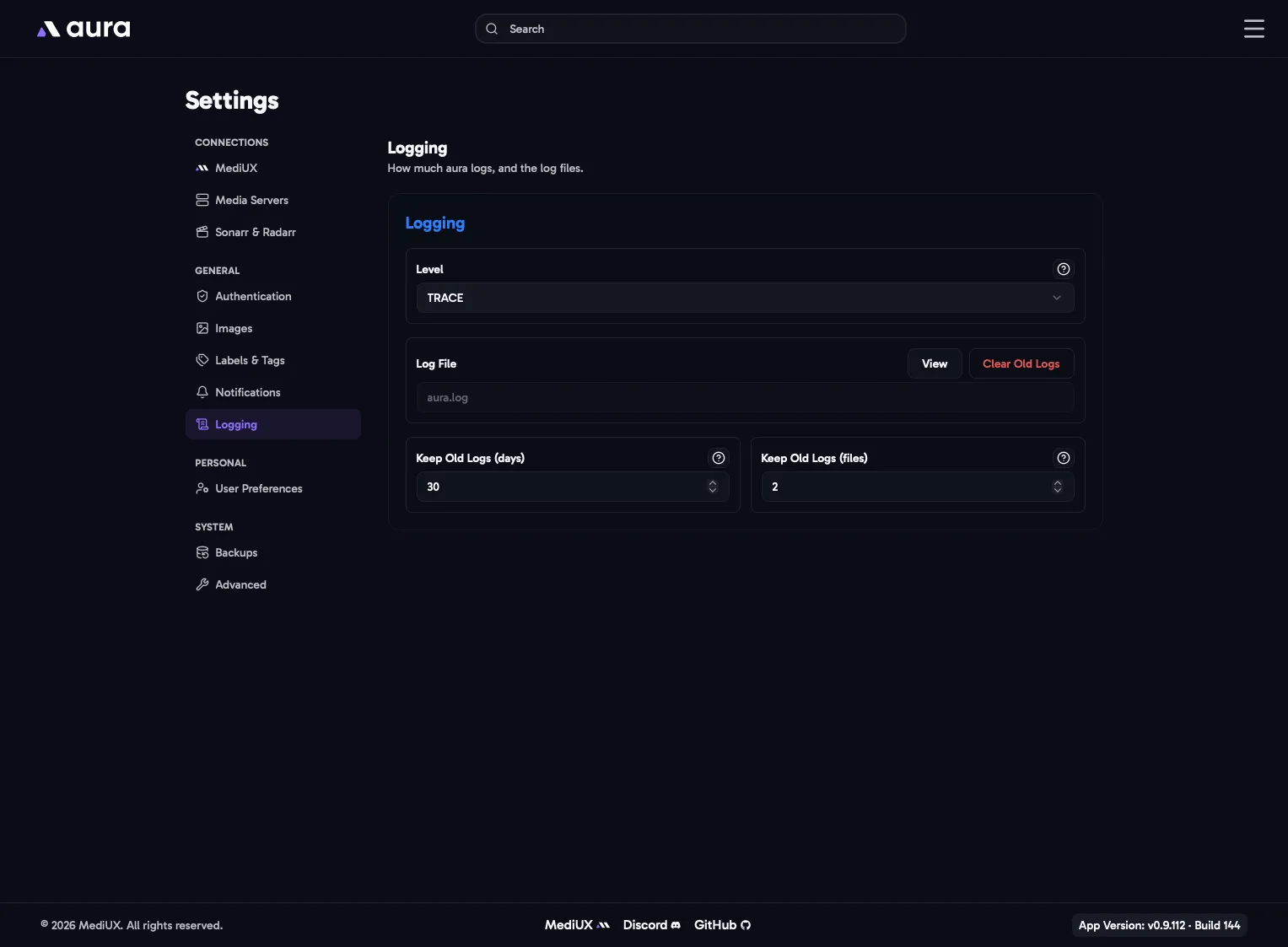 Settings > Logging