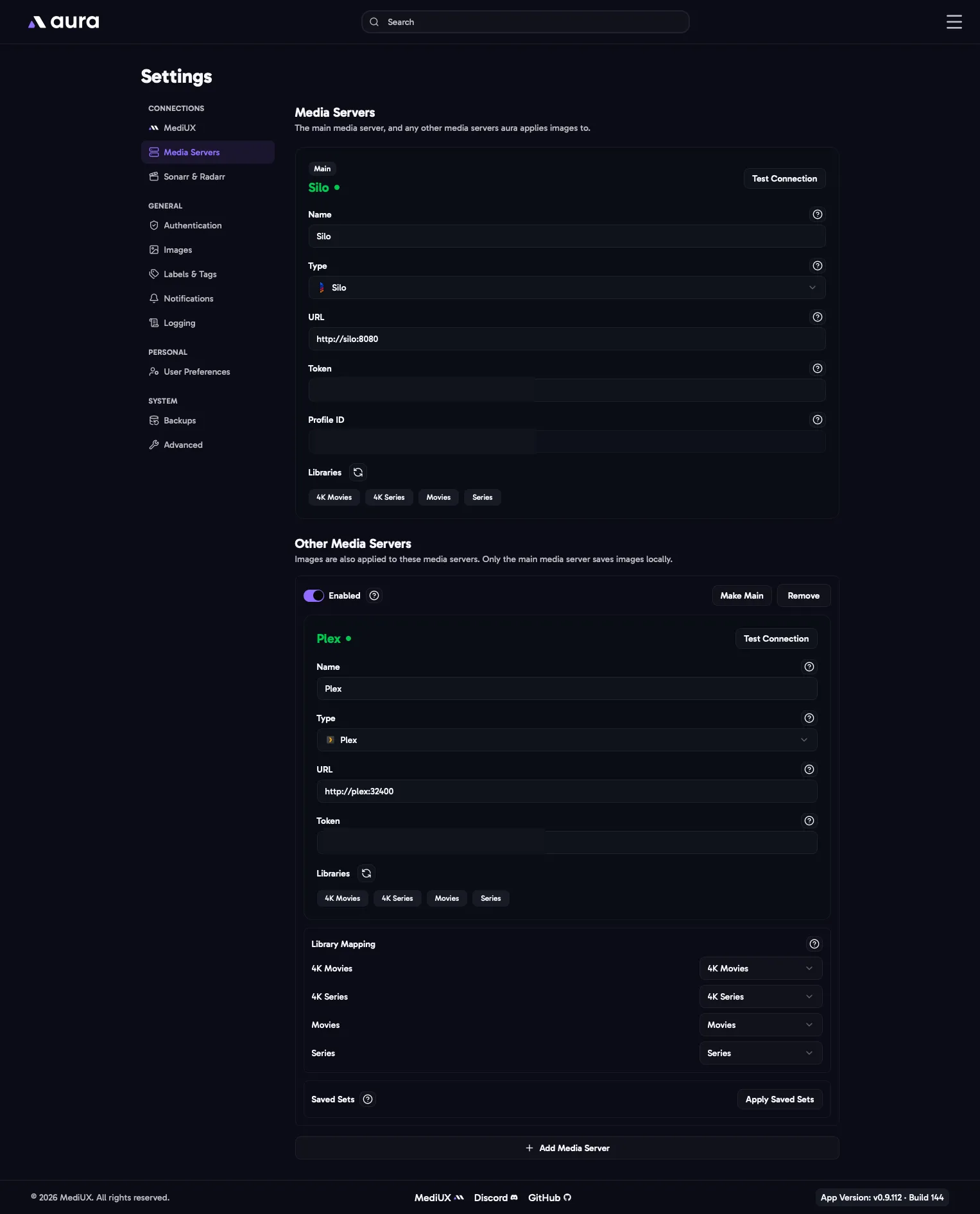 Settings > Media Servers