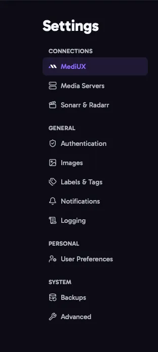 The Settings page