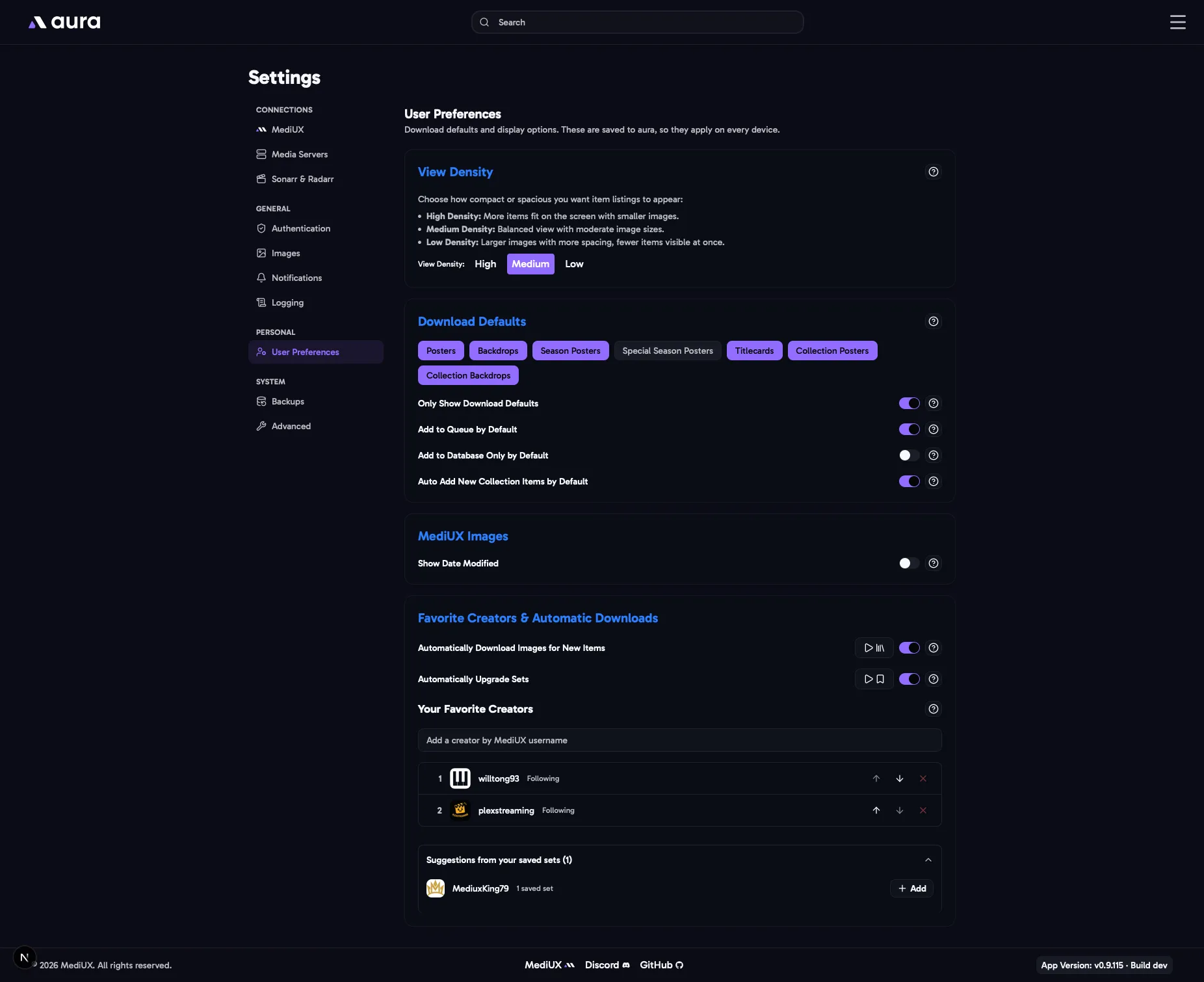 Settings > User Preferences