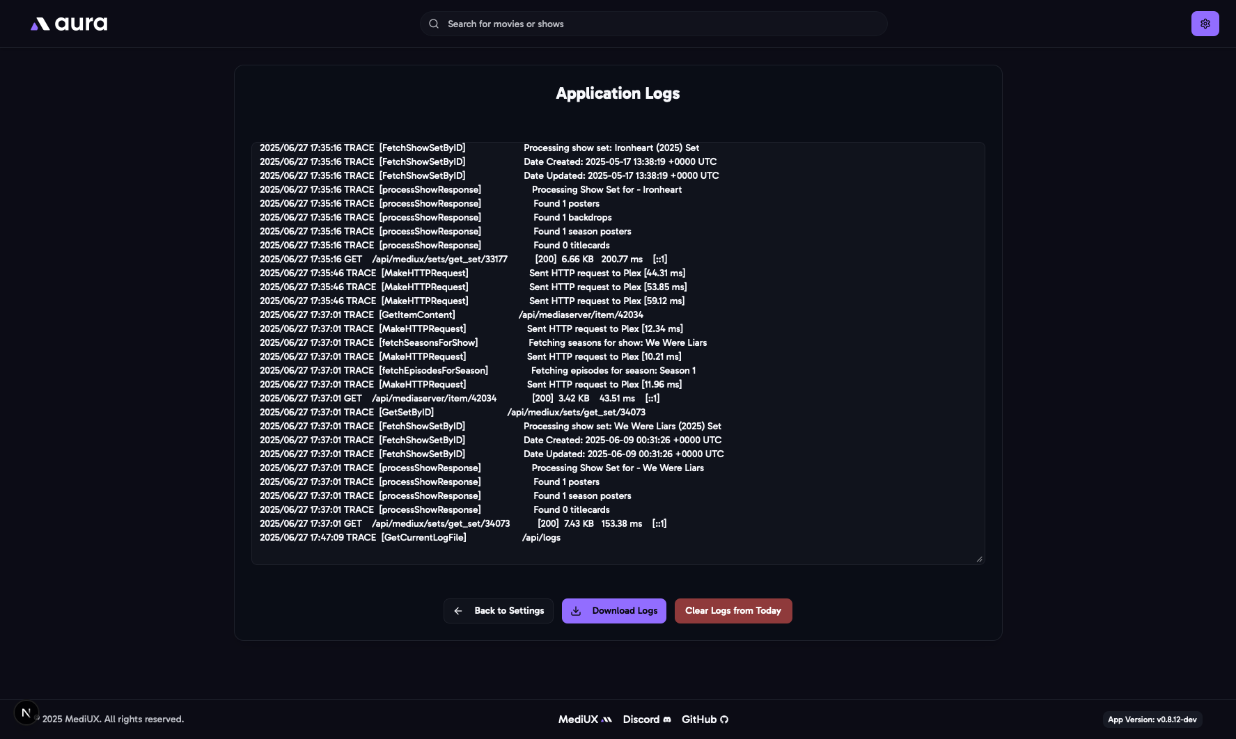 Logs Page Screenshot